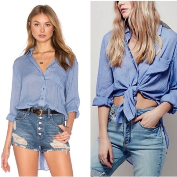 Free People Tops - FREE PEOPLE That's A Wrap Blue Button Down Shirt M